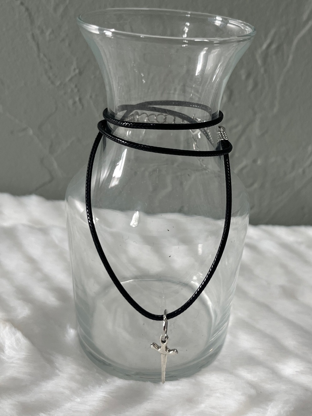 Silver Dagger Pendant on Black Cord Necklace